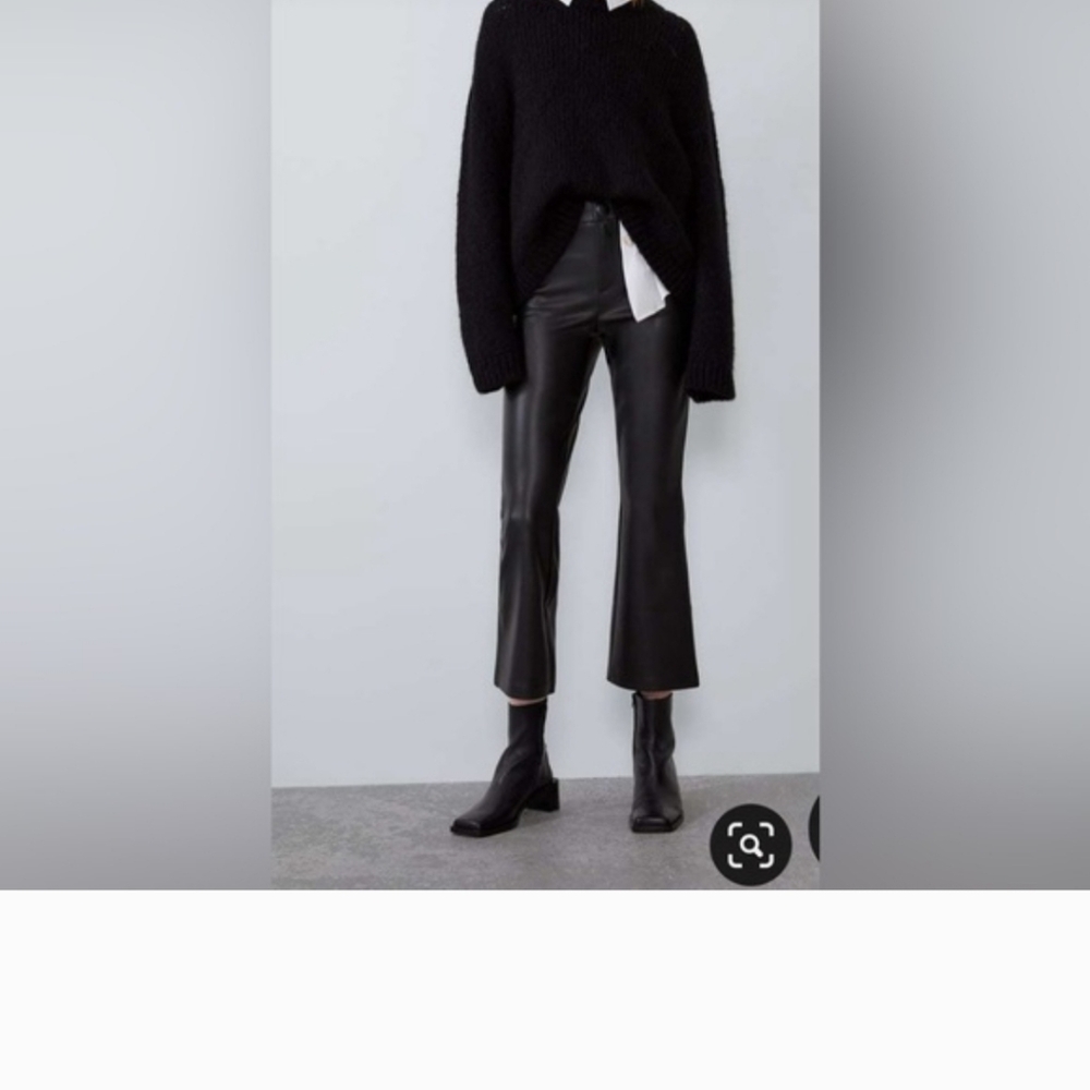 Zara Black Kick Flare Crop Faux Leather Pants